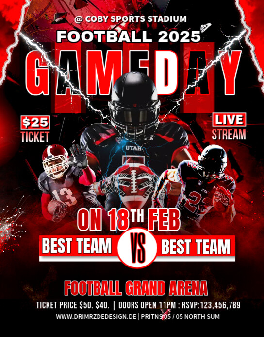 Black Maximalist American Football Match Day Poster Poster/wallboard Cartaz/placa template