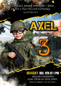 Black Maximalist Army Kid Birthday A4 template