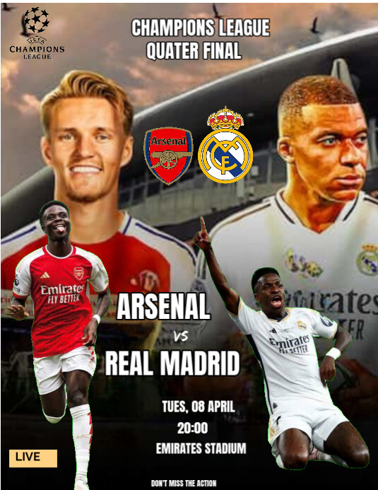 Black Maximalist Arsenal Vs Real Madrid Uefa Champions League Templates  Flyer (us Letter)