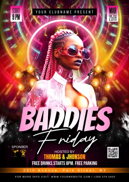 Black Maximalist Baddies Night Party Flyer A6 template
