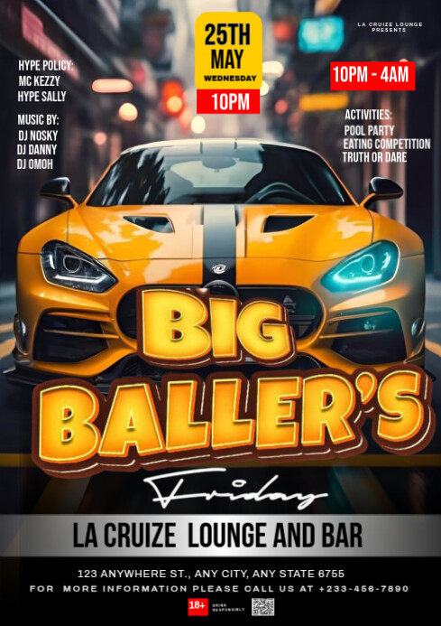 Black Maximalist Ballers Night A4 Template | PosterMyWall