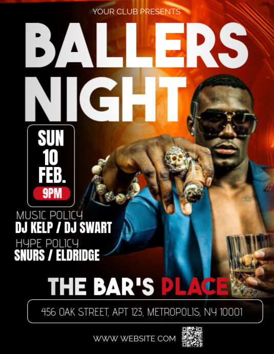 Black Maximalist Ballers Night Flyer (us Letter) Template | PosterMyWall