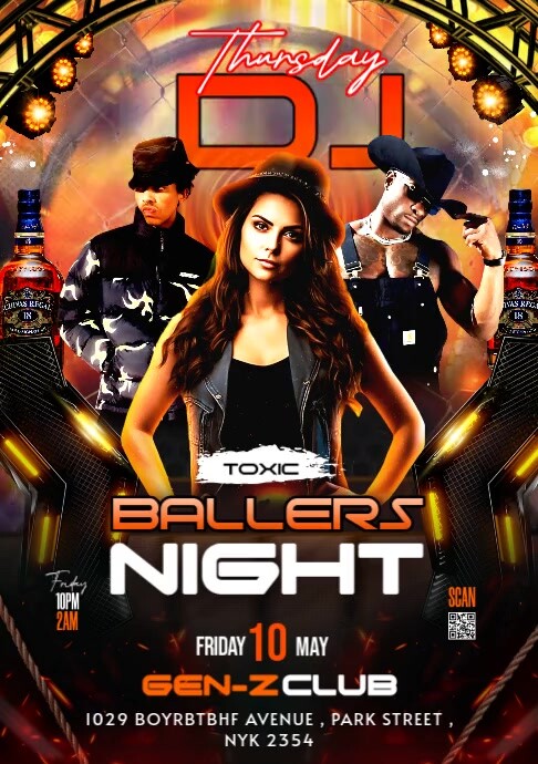 Black Maximalist Ballers Night Party Flyer A5 template
