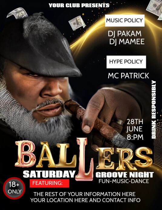 Black Maximalist Ballers Saturday Night Party  Flyer (us Letter) template
