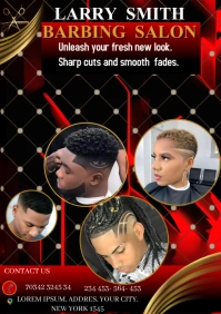 Black Maximalist Barbing Salon Flyer Template A3