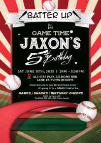 Black Maximalist Baseball Birthday Invitation A4 template