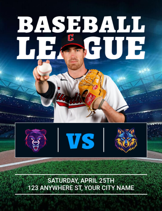 Black Maximalist Baseball League Flyer (us Letter) template