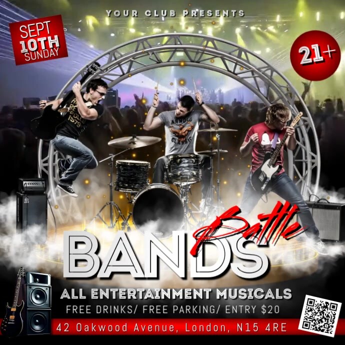 Black Maximalist Battle Of The Bands Flyer Square (1:1) template