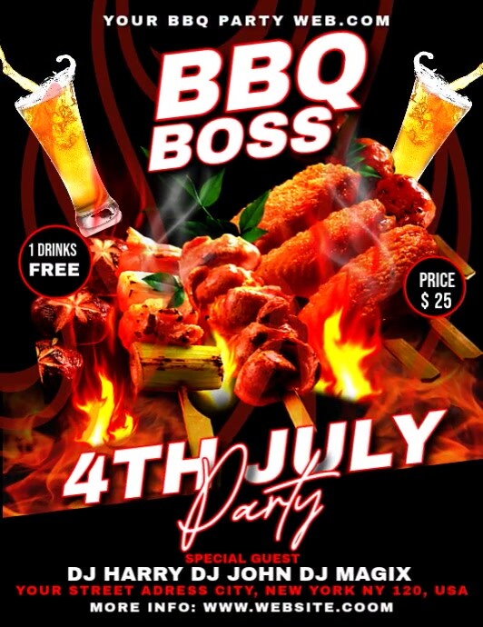 Black Maximalist Bbq 4th July Flyer Folheto (US Letter) template