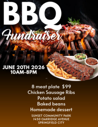 Black Maximalist Bbq Fundraiser Flyer (us Letter) Pamflet (Letter AS) template