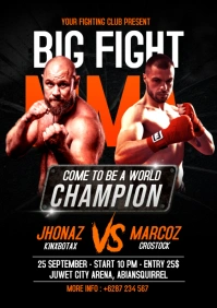 Black Maximalist Big Fight MMA Flyer Template A5