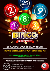 Black Maximalist Bingo Night Event Poster Flyer A4 template