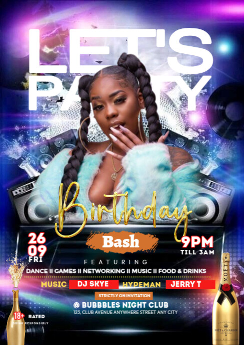 Black Maximalist Birthday Bash Flyer  A3 template
