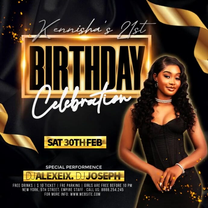 Black Maximalist Birthday Bash Night Square (1:1) template
