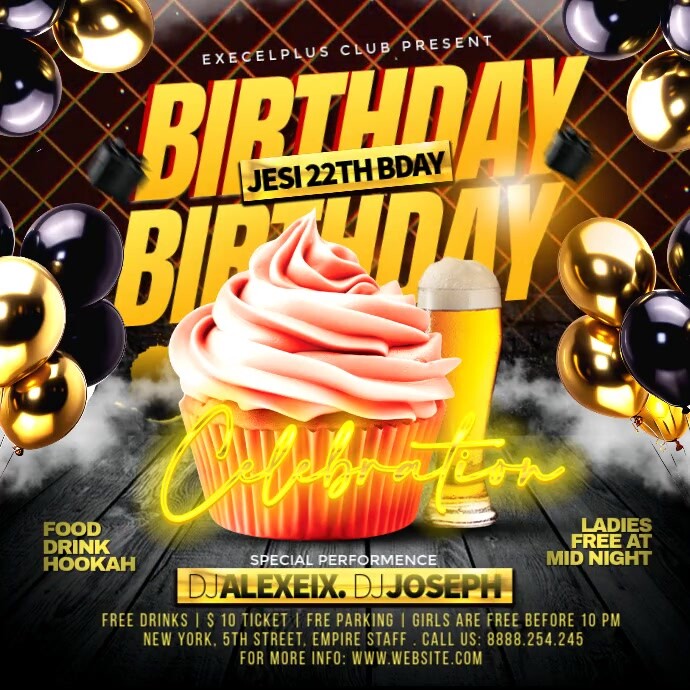 Black Maximalist Birthday celebration Invitation  Square (1:1) template