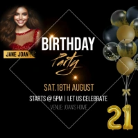 Black Maximalist Birthday Invitation  Square Cuadrado (1:1) template