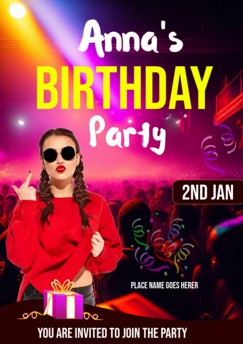 Black Maximalist Birthday Night  A4 template