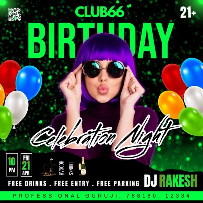 Plantilla de Black Maximalist Birthday Night Party Square (1:1 ...