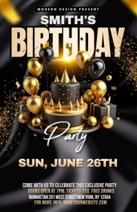 Black Maximalist Birthday Party Half Page Wid Media Página Ancho template