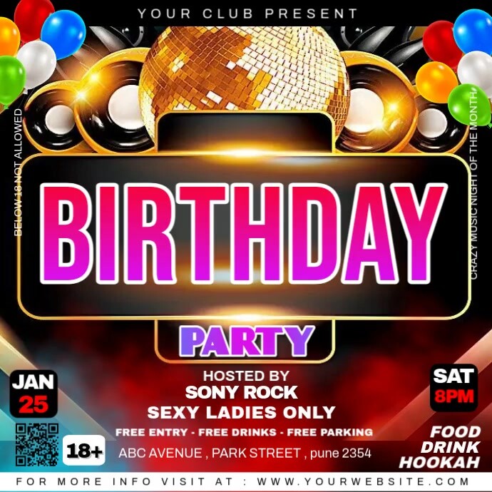 Plantilla de Black Maximalist Birthday Party Instagram Post | PosterMyWall