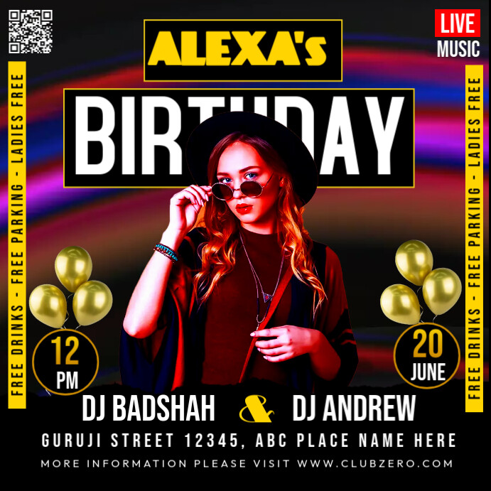 Black Maximalist Birthday Party Square (1:1) template