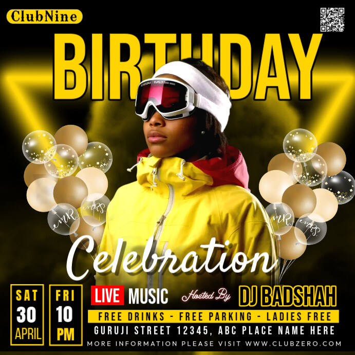 Black Maximalist Birthday Party Square (1:1) template