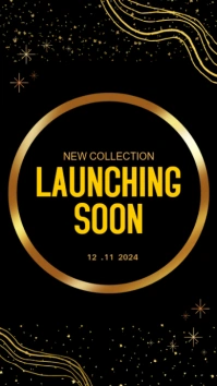 Black Maximalist Black And Gold Simple Launching Soon Your Story Instagram Story template