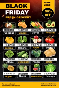Black Maximalist Black Friday Grocery Sales Banner 4' × 6' template