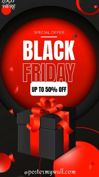 Black Maximalist Black Friday Up To 10,20,30,40,50 Percent Off Design Template Video  Digital Displa