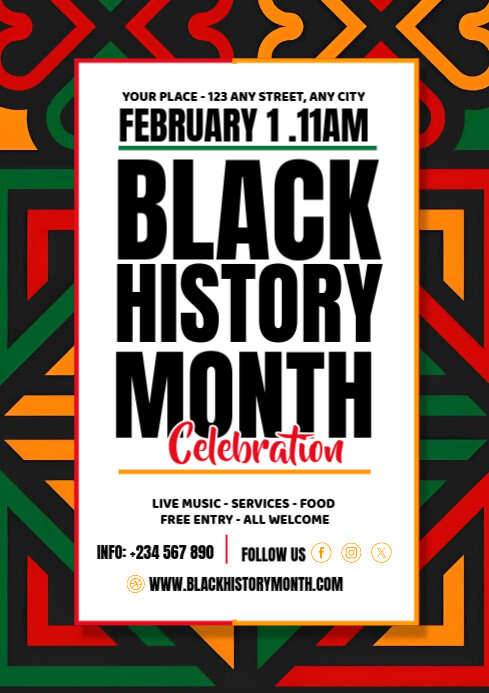 Black Maximalist Black History Month Celebration Invitation A4 template
