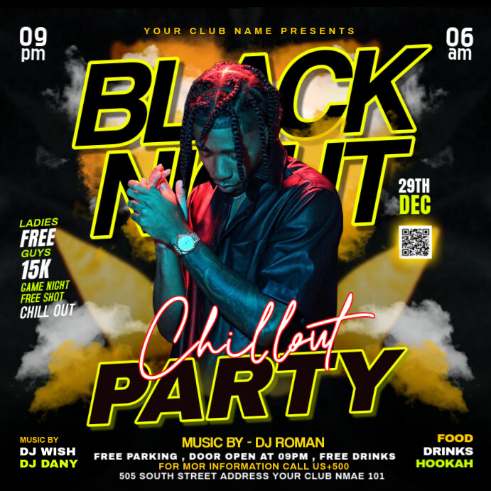 Black Maximalist Black Night Party Flyer Instagram Post Template ...