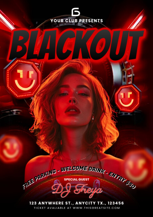 Black Maximalist Blackout Red Party A4 template