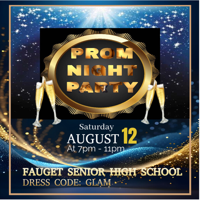 Black Maximalist Blue And Gold Elegant Prom Night Party Flyer Instagram Post template