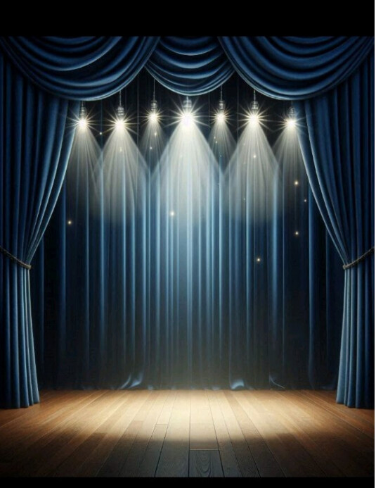 Black Maximalist Blue Spotlight Curtain Stage Background  Flyer (us Letter) template