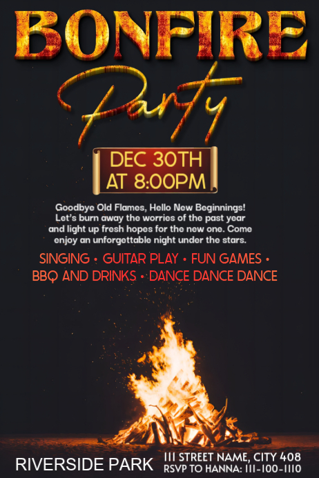 Black Maximalist Bonfire Night Party Ads Poster Template | PosterMyWall