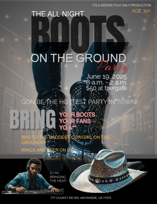 Black Maximalist Boots On The Ground Flyer (us Letter) template