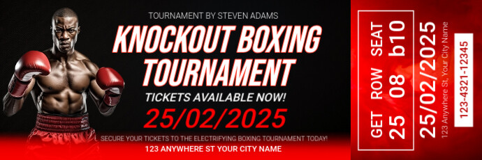 Black Maximalist Boxing Tournament Ticket Twitter Banner template