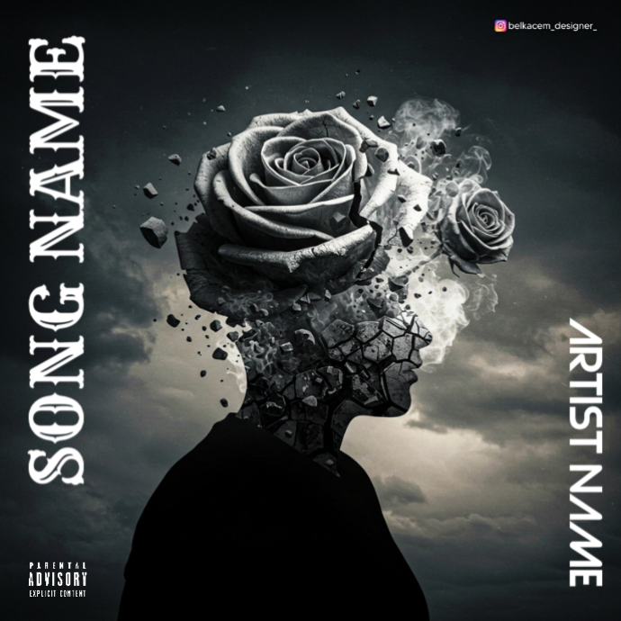 Black Maximalist Broken Head Flower Album Cover Template | PosterMyWall