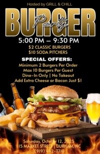 Черный Burger Party Event Tabloid Template