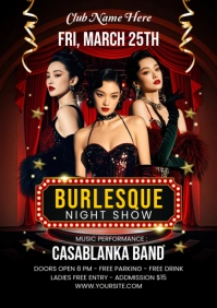 Black Maximalist Burlesque Night Show Flyer Template A5