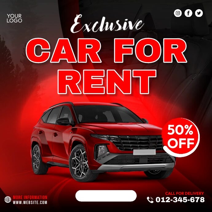 Black Maximalist Car For Rent Instagram Post Template | PosterMyWall