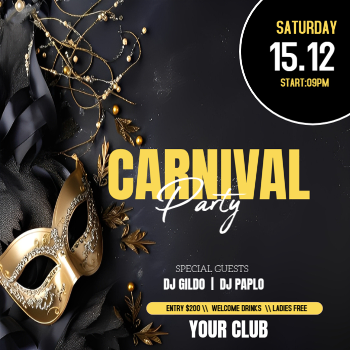 Black Maximalist Carnival Party Instagram Post Template | PosterMyWall