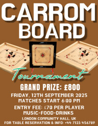 Black Maximalist Carrom Board Tournament Flyer Flyer (us Letter) template