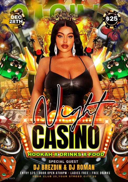 Black Maximalist Casino Nightparty Flyer A1 template