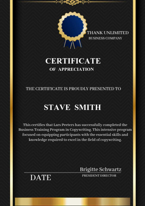 Black Maximalist Certificate Template  A4