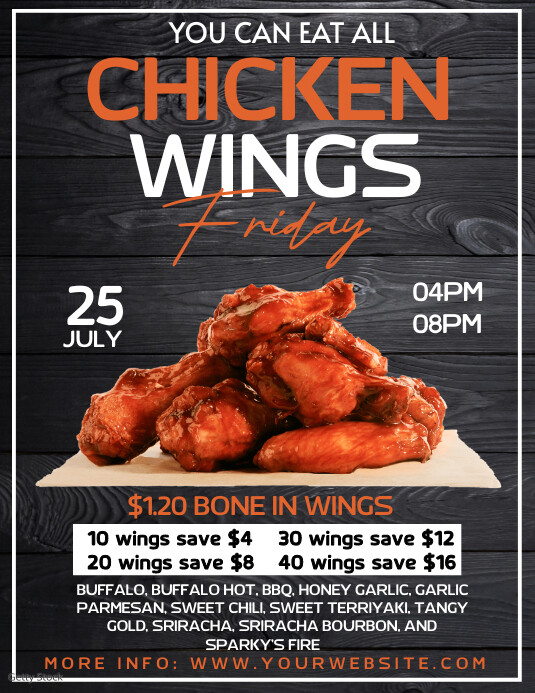 Black Maximalist Chicken Wings Flyer (us Lett template