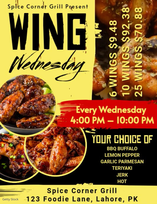 Black Maximalist Chicken Wings Flyers Flyer (us Letter) template