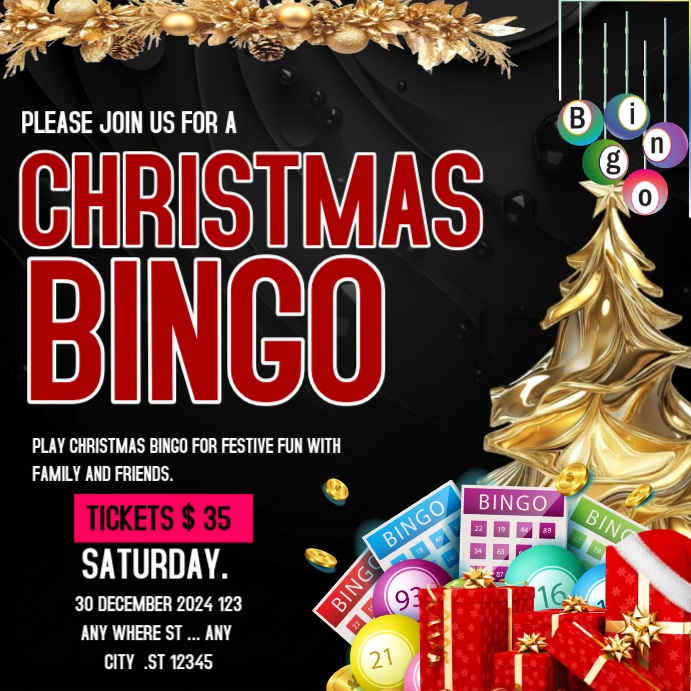 Black Maximalist Christmas Bingo Night Event Party Instagram Post ...