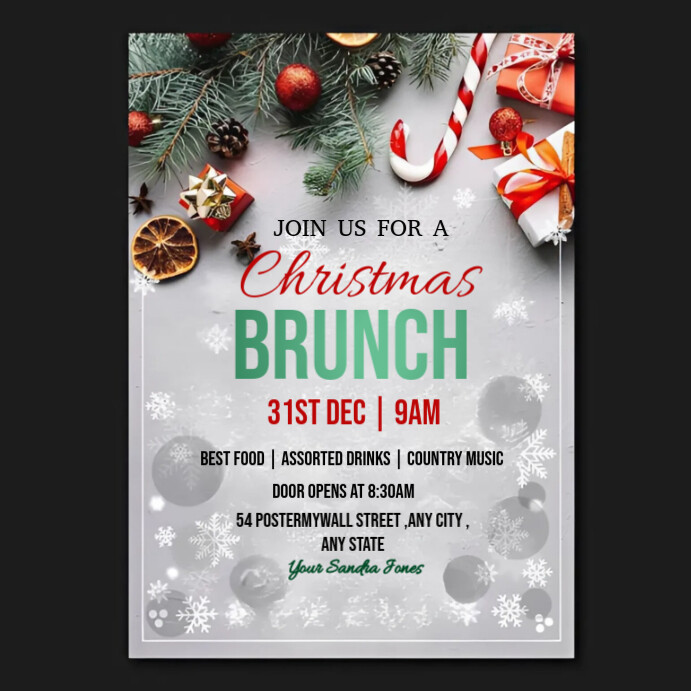 Black Maximalist Christmas Brunch Instagram Post Template | PosterMyWall