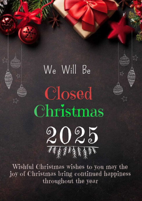 Black Maximalist Christmas Closed A4 Template | PosterMyWall